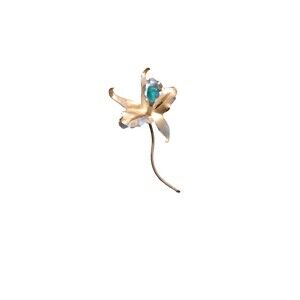 Vintage Colombian Orchid .900 Silver Brooch With Raw Emerald Stone 2.5X1.5